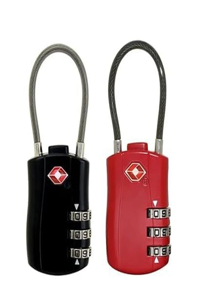 Eis Pad Lock Combination Cable Luggage Lock TSA Approved Travel Luggage Locks 3 Dial Combination Cable for Luggage, Bag, Hanging Wire Rope Zinc Alloy Number (Pack of 2) - Image 1